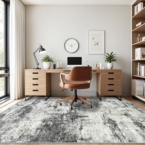 Black 8x10 Abstract Washable Area Rug for Living Room - Non-Slip, Soft & Stain-Resistant