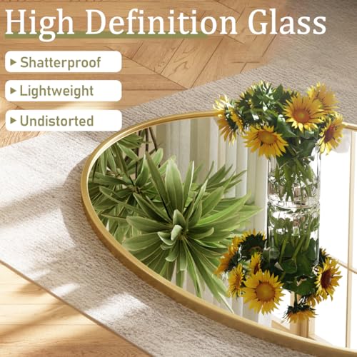 VooBang Gold Oval Bathroom Mirror, 24 x 32 inch Modern Oval Wall Mounted Vanity Mirror with Tempered Glass Hanging Horizontally or Vertically, Gold