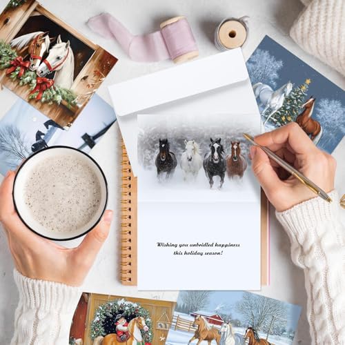 Stylish Christmas Cowboy Horses Greeting Cards Set with Envelopes – 36 Pack