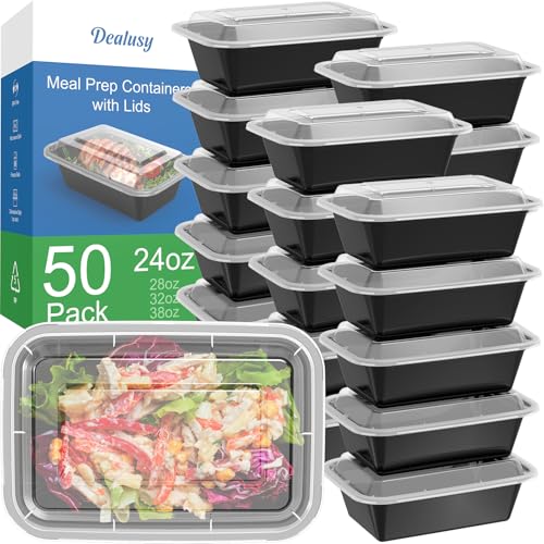 Dealusy 50 Pack 24 oz Reusable Meal Prep Containers with Lids - Leakproof & Dishwasher Safe