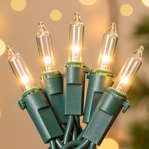50-Count White Christmas Lights with Green Wire, 13FT Incandescent Bulbs Mini String Lights Connectable for Indoor, Christmas Tree, Outdoor, Classroom, Party, Garland, Xmas