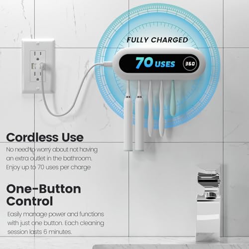 Wall Mounted Toothbrush Holder with 5 Slots and 6-Minute Timer - White