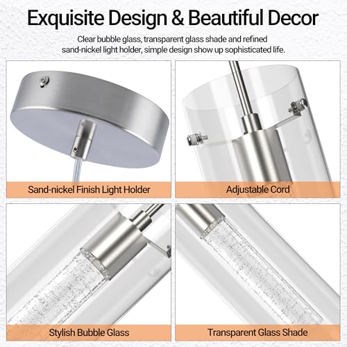 Nickel-Cool White LED Pendant Lights for Kitchen Island - 3 Pack