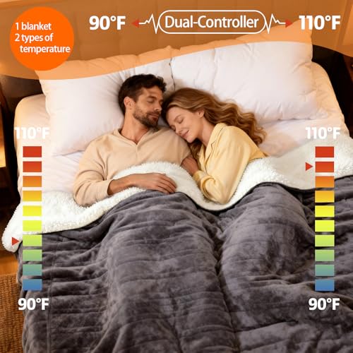 Charcoal Queen Size Electric Heated Blanket 84x90 Inches with 10 Heat Levels
