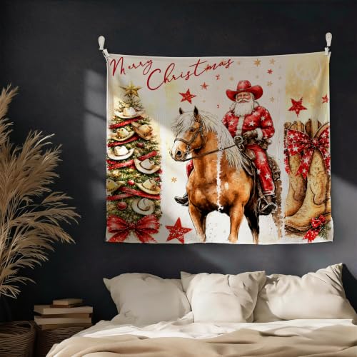 Western Santa Tapestry Wall Hanging 50x60 Inches