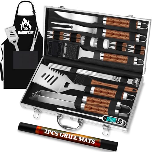Romanticist 26-Piece BBQ Grill Set with Apron & Thermometer - Brown