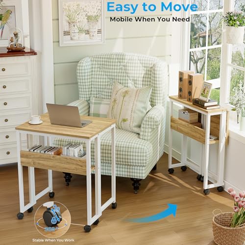 GreenForest Folding Desk with Wheels - 31.5 Inch Oak Rolling Table for Small Spaces