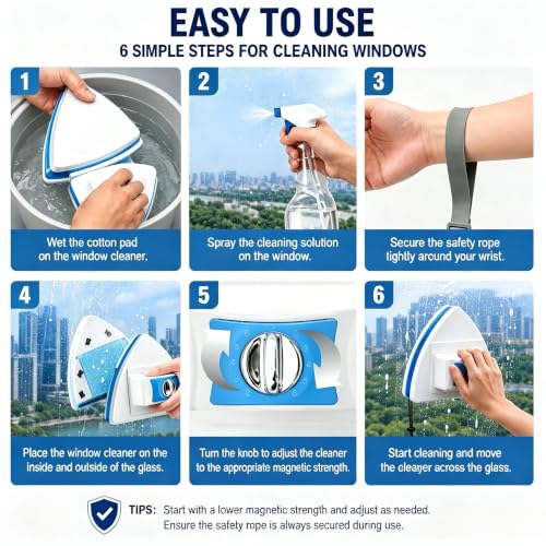Magnetic Window Cleaner Double-Sided Glass Scraper with Storage Bag & Accessories