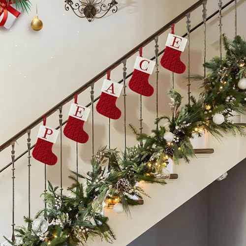 Christmas Stockings with Initials, 7 Inch Mini Letter Stocking, Embroidered Small Red White Cable Knitted Christmas Decoration for Home Family Holiday Xmas Tree Fireplace Gifts-Letter W