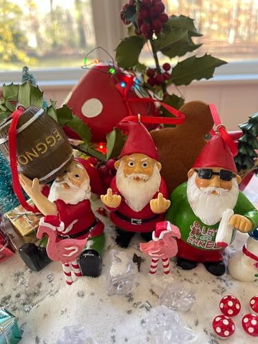 Gnometastic Double Bird Naughty Gnome Christmas Ornament - Funny Holiday Decor for Adults