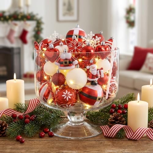 Valery Madelyn Christmas Ornaments Set, 70ct Red and White