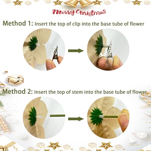 Christmas Flowers, Tree Flowers 20pcs Glitter Poinsettia Champagne