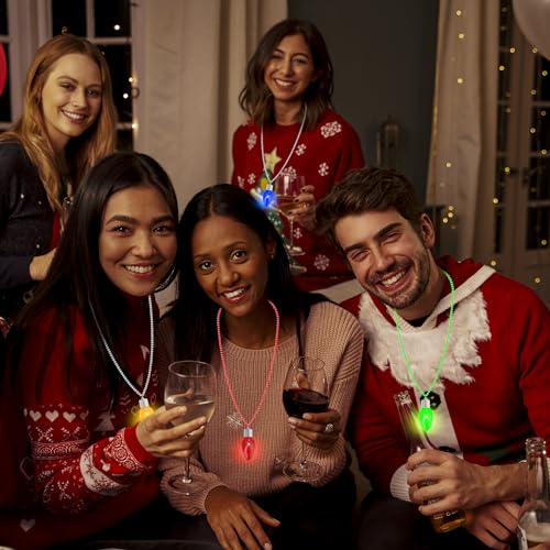 EOBOH 8 Pack Light Up Christmas Bulb Necklaces Festive Holiday Jewelry