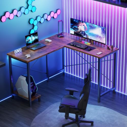Brown 50-Inch Reversible L-Shaped Gaming & Office Desk with CPU Shelf