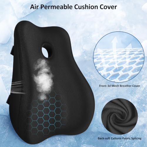 Black Lumbar Support Pillow & Seat Cushion Set for Office Chair