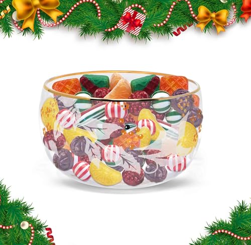 16 oz Festive Holiday Glass Nut Bowl with Gold Rim – Clear Bowl for Nuts & Snacks