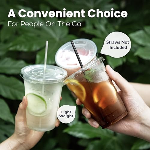 Fit Meal Prep 32 oz Disposable Clear Plastic Cups with Flat Lids 100 Pack