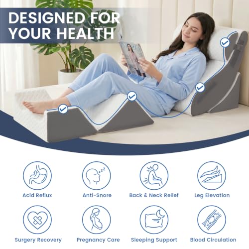 White Grey 5PCS Orthopedic Wedge Pillow Set for Post-Surgery Support