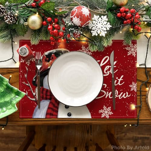 Artoid Mode 12x18 Red Snowman Placemats (Set of 6) Christmas Holiday Table Mats 12" x 18"