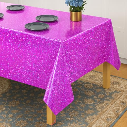 BYOJIA Pink Purple Iridescent Plastic Tablecloth 54x108 Inches, 8 Pack