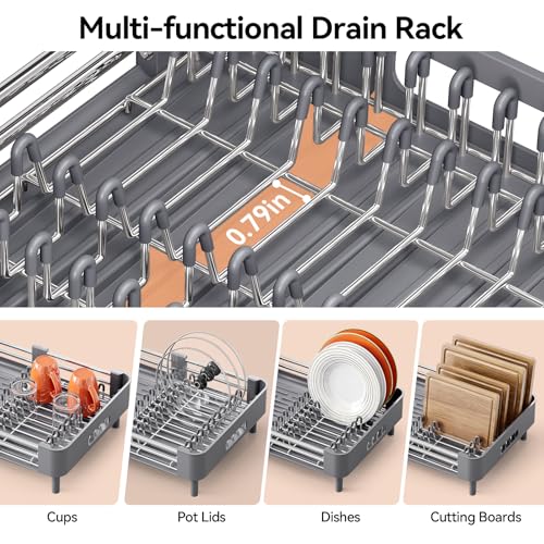 Urackify Extendable Stainless Steel Dish Drying Rack - Gray, Space-Saving Kitchen Organizer
