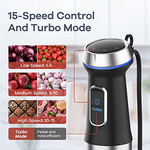 Ganiza 1000W Handheld Immersion Blender with 8-in-1 Attachments, 16 Speeds