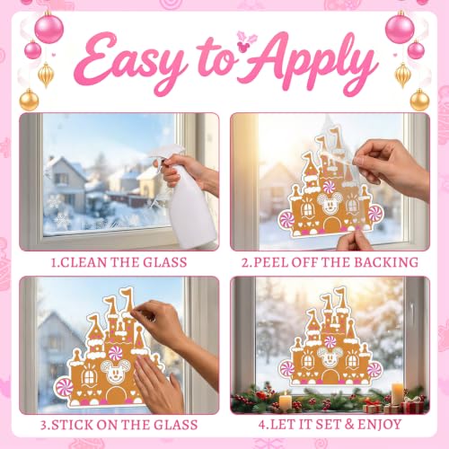 Mouse Pink Christmas Decorations 7 Sheet Gingerbread Window Clings