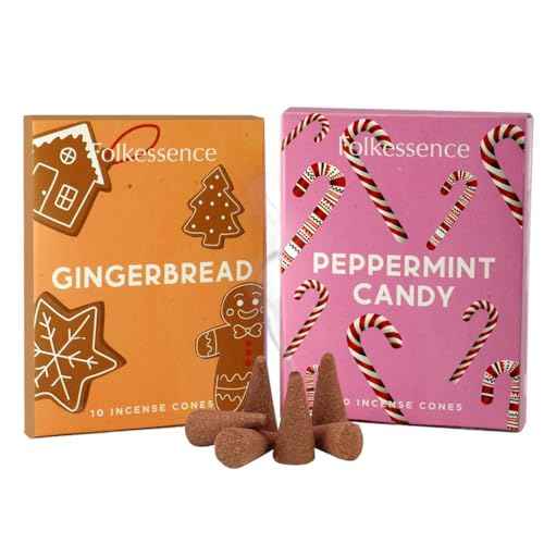 Folkulture Christmas Incense Cones | 20 Pc Scented Peppermint Candy & Gingerbread | Natural, Non-Toxic | Xmas Incense for Relaxing & Meditation