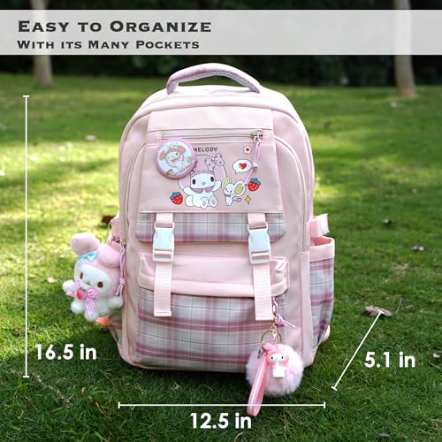 Kawaii Pink Backpack for Girls - Cute School Bag with Multiple Compartments