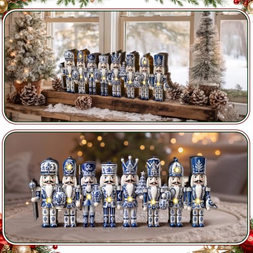 Junkin Lighted Blue and White Wooden Nutcracker Christmas Table Decor - Porcelain Variant