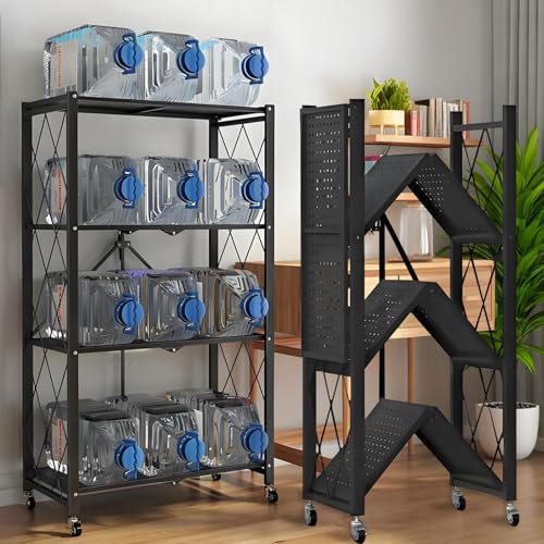 4-Tier Metal Shelving Unit - Foldable Garage & Kitchen Storage Rack