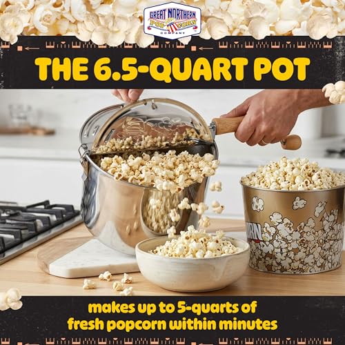 Stovetop Popcorn Maker 6.5 Quart Stainless Steel Silver with Stirring Handle