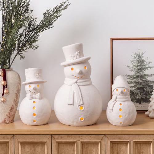 Arrowbash 3-Pack Terracotta Snowman Figurines Ceramic Christmas Decor