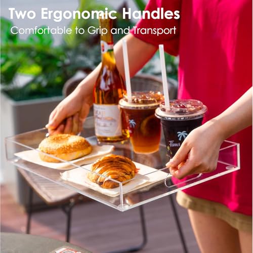 2 Pack Large Clear Acrylic Serving Trays with Handles - 16x12 Inches