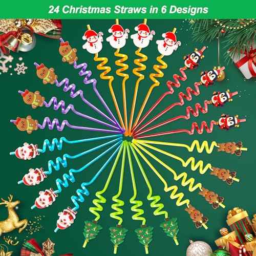 Fancy Land Christmas Party Favors Christams Drinking Straws Reusable Plastic Straw for Kids Xmas Holiday Party Supplies 24Pcs