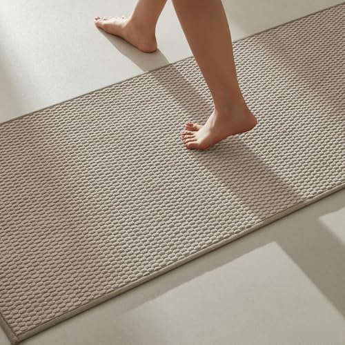 TYUU Beige 2' x 5' Bathroom Runner Rug, Non Slip, Quick Dry, Washable