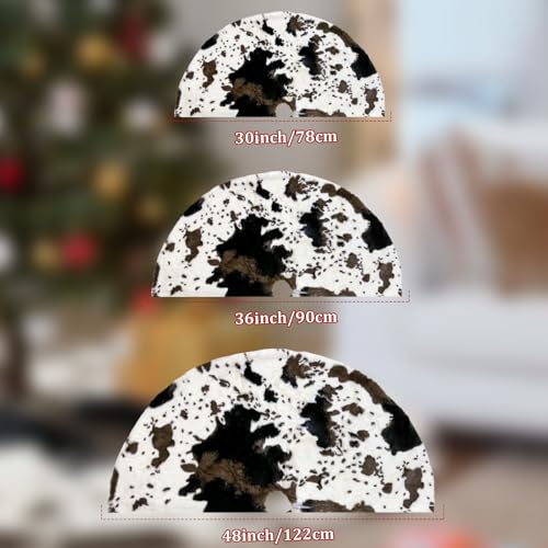 DegGod 24-Inch Cow Print Christmas Tree Skirt - Faux Fur Western Cowhide Ready for Xmas