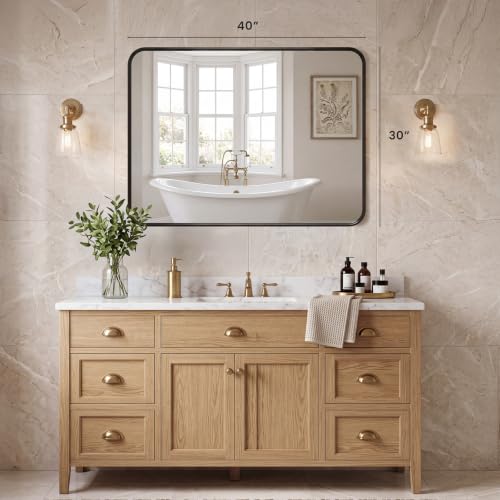 Sweetcrispy Black Bathroom Wall Mirror 40x30 Inch Over Sink Shatterproof