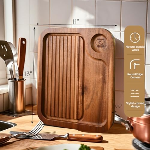 4 pcs Acacia Wood Steak Plates - Carnivore Meat Cutting & Serving Boards