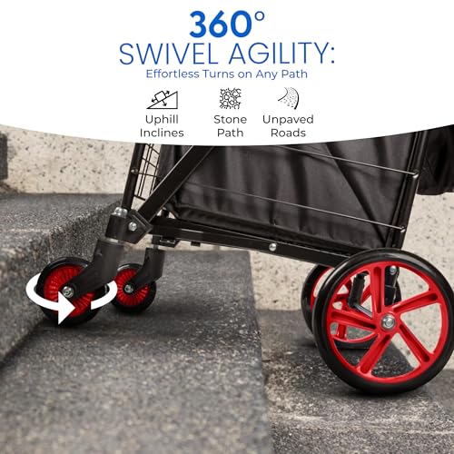 Large Folding Utility Shopping Cart with Removable Liner - Heavy Duty, Red