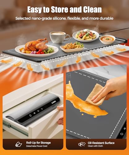 Dark Grey Warming Mat for Food 36x15 Inch Fast Heat Child Lock - LNNIW