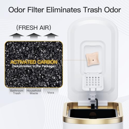 Small Bathroom Trash Can with Lid 10L/2.6 Gal Slim Design Soft Close White