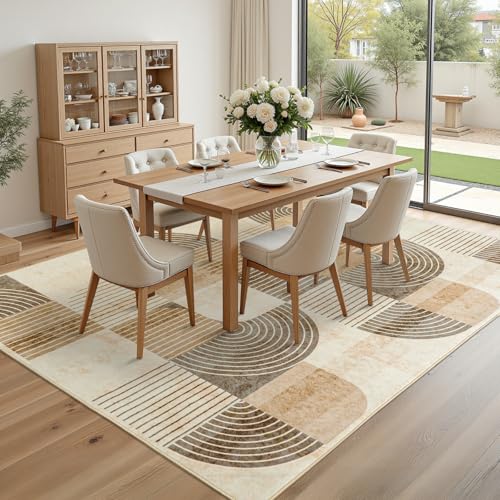 Beige 9' x 6' Washable Non-Slip Modern Area Rug for Living Room