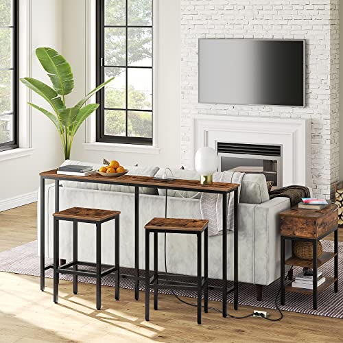 MAHANCRIS Rustic Brown & Black 25.8-Inch Industrial Bar Stools Set of 2 with Footrest