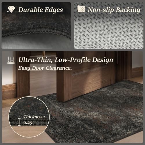 Volcano Charcoal Washable 2'6" x 8' Non-Slip Hallway Runner Rug - Dark Charcoal