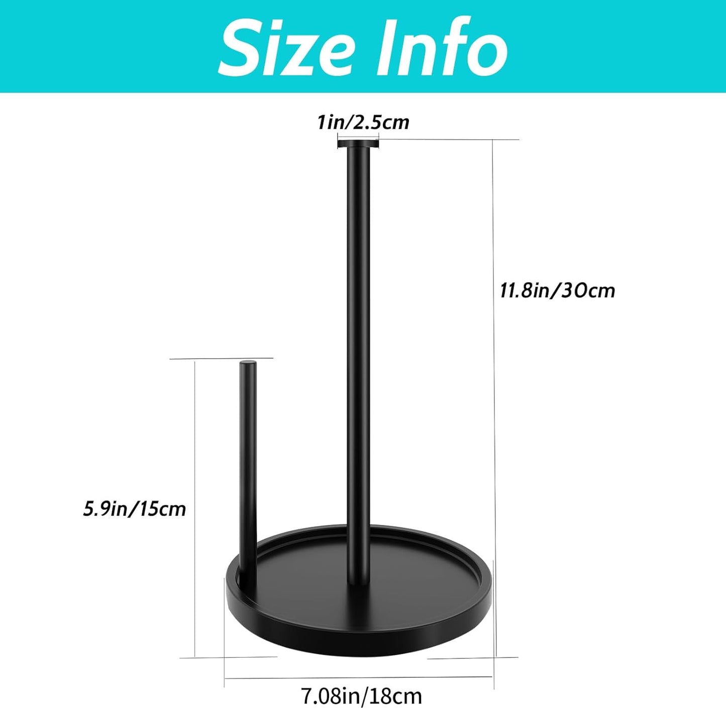 Stainless Steel Paper Towel Holder - Freestanding Design with Anti-Slip Weighted Base | Black Finish