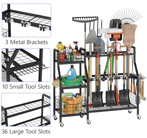 Heavy-Duty Garden Tool Organizer with 6 Wheels & 2 Baskets