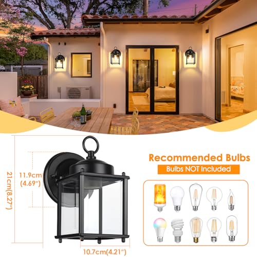 MATAMEYE Black Outdoor Wall Lantern 8.27 Inch Waterproof Sconce with Beveled Glass Shade, 2 Pack