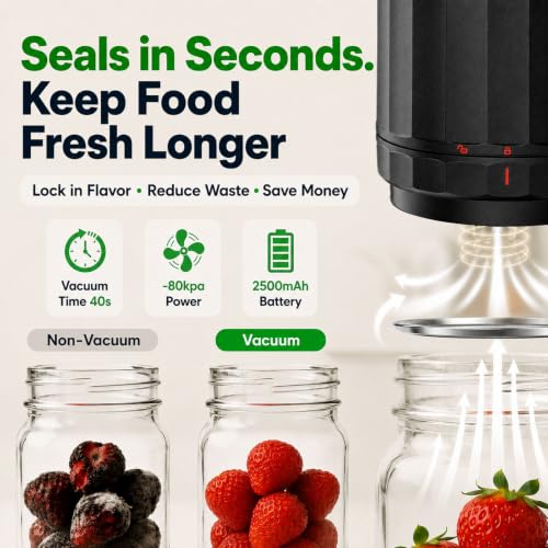 UNERVER Black Mason Jar Vacuum Sealer Kit for Wide & Regular Mouth Lids