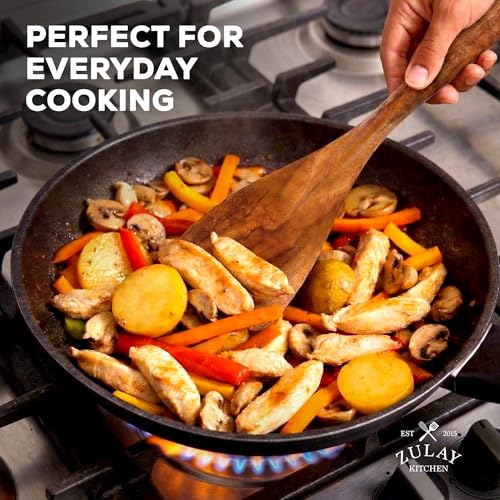 9-Piece Teak Wood Cooking Utensil Set - Non-Toxic & Non-Stick Safe Kitchen Tool Kit with Comfortable Grip - Standard Variation
